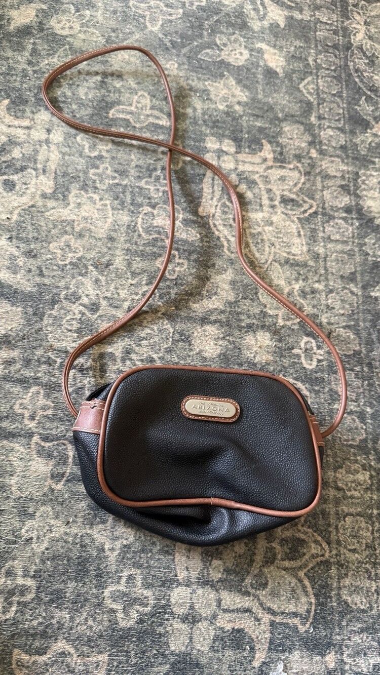 VTG The Original Arizona Jean Company Black Crossbody Bag Purse Tan Brown Trim